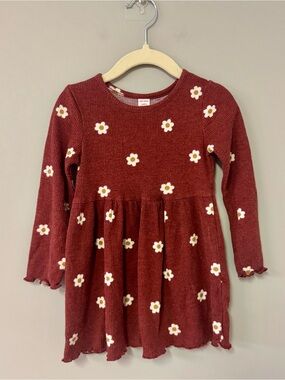 Joe Fresh Rust Red Floral Knit Long Sleeve Dress